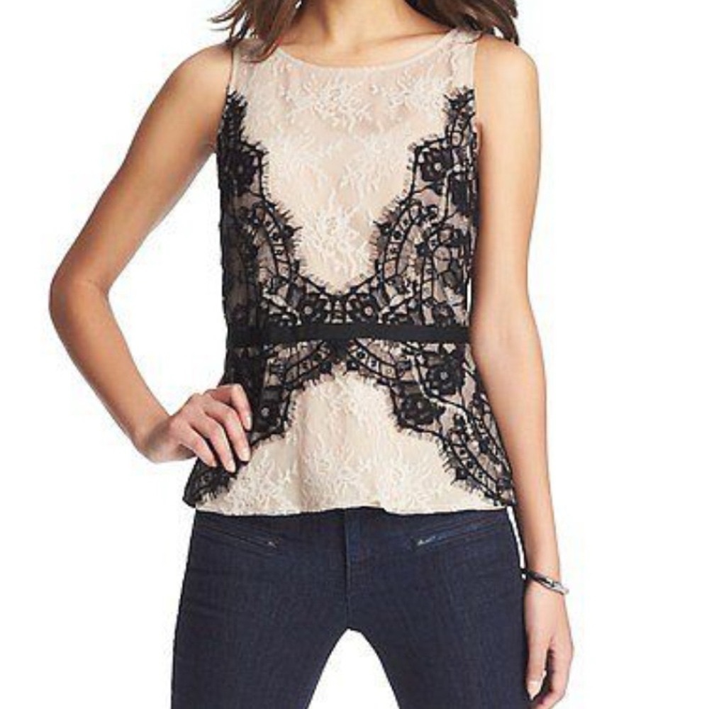 Loft,Black and Cream Lace Top, size 8